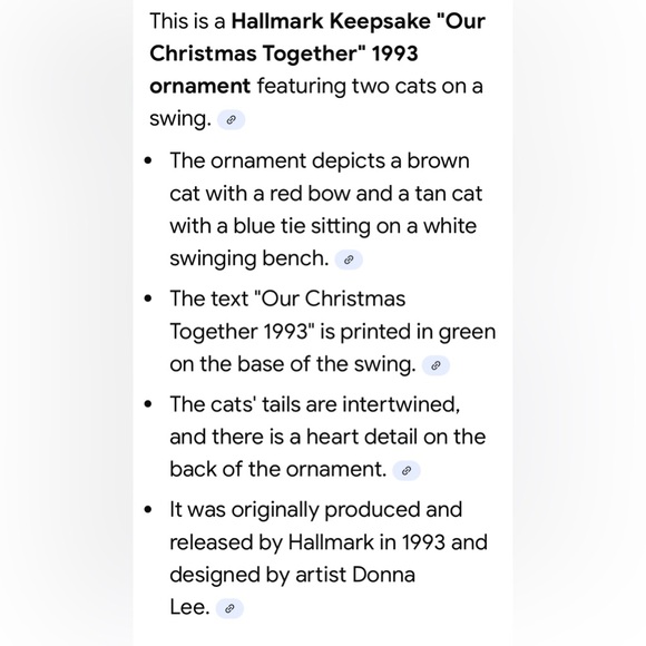 Vintage cat ornament Hallmark Our Christmas Together 1993 cat couple on a Swing - Picture 5 of 16